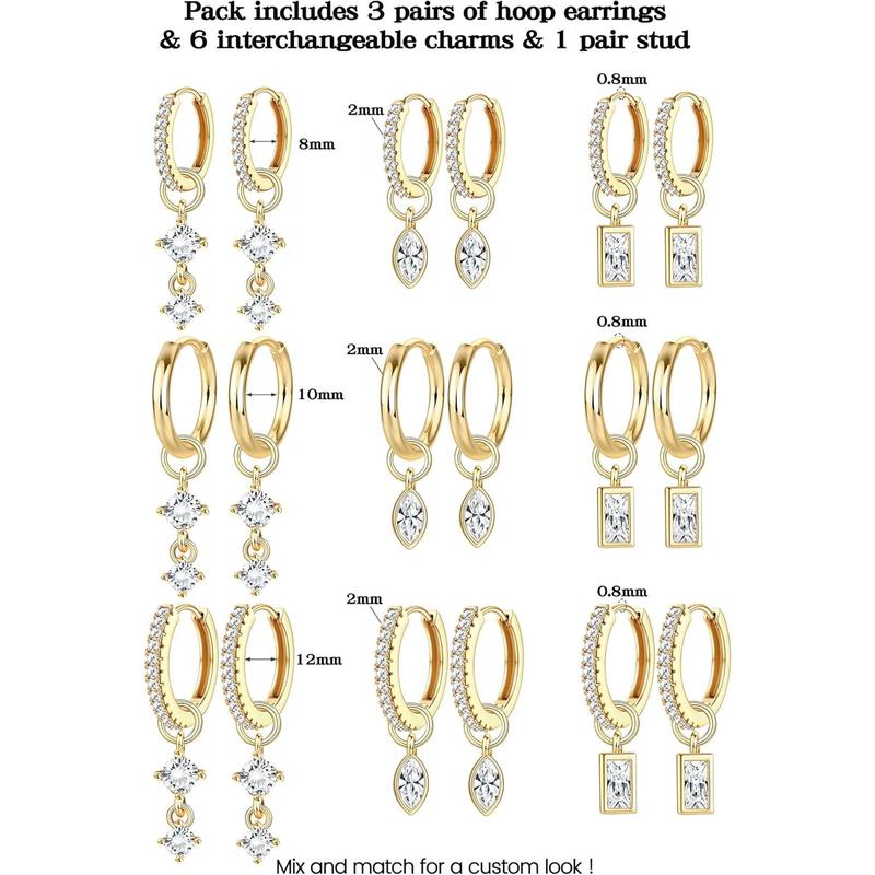Small  Plated Hoop Earrings for Women with Charm -  Cartilage Earring Sets for Multiple   Ears  Hoops Huggie Stud Earring Stacks Helix Conch