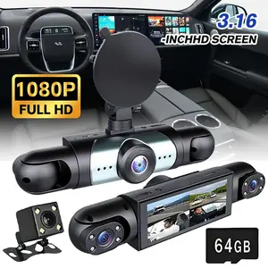 4-Channel Dash Cam Front Rear & Inside, 1080P Full HD Car Driving Recorder with 3.16" IPS Screen, 64GB Card, Night Vision, Parking Mode & G-Sensor