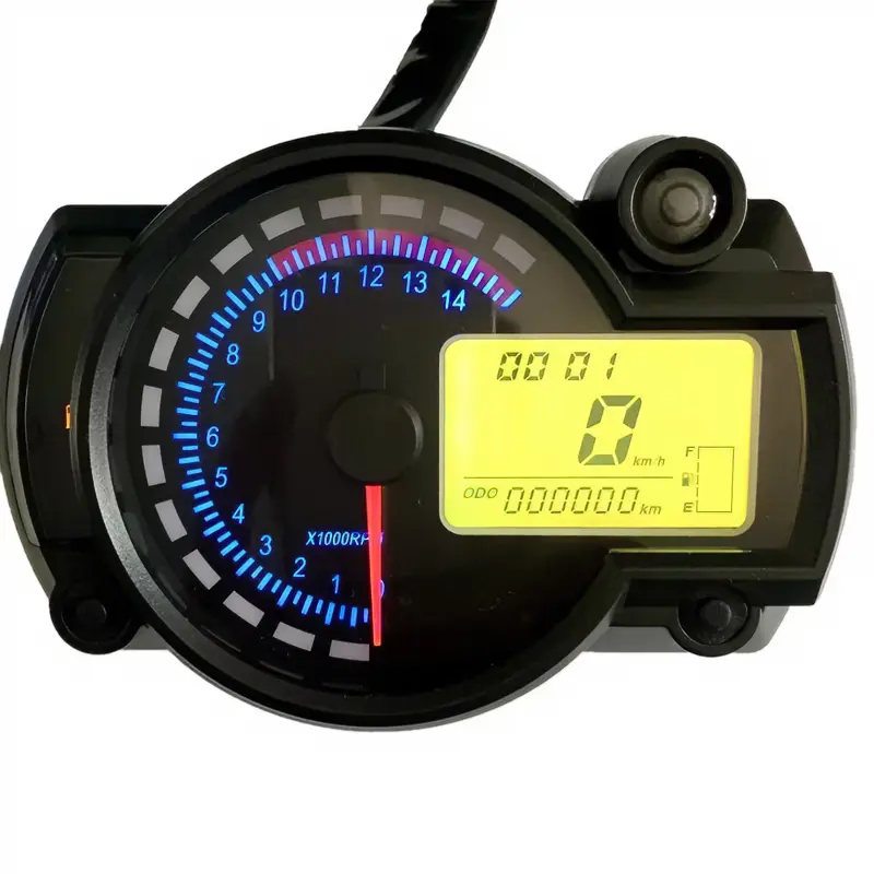 12V Universal Motorcycle Digital HD LCD Gauge - Pre-Wired Plug, Magnetic, Racing Dial, 7-Color Backlight, Speed/Trip/Odo Functions, Fixed Snap Clips for ATV, Street Bikes, Bike Motorcycle Accessories