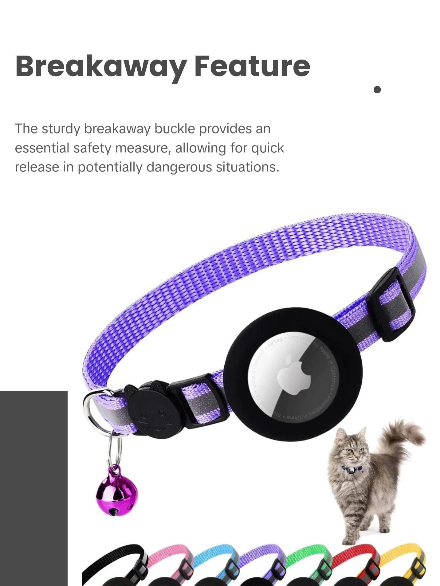 ATUBAN Reflective Breakaway Cat Collar with Apple AirTag Holder and Bell for Kittens, 0.4 Inches
