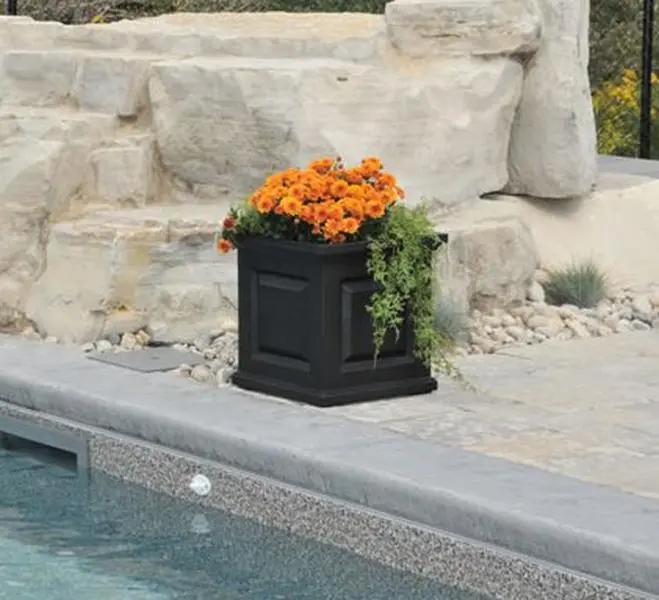 212 MAIN Square Outdoor Planter - Black Model 5865-B, 16x16 Double Wall Low Maintenance Container, 11.9in L x 11.9in W x 11in D, 3.7 Gal Capacity, Root Support, Sub-Irrigation Water System, UV Inhibitors, 3.7 Gallons