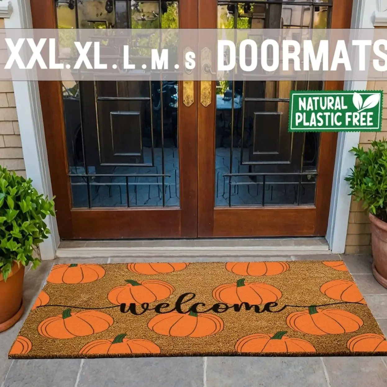 Welcome Pumpkin Halloween Extra Large Doormat Natural Eco Friendly Coir Rubber Funny Double Door Mat PLASTIC FREE Halloween Fall Decor 255