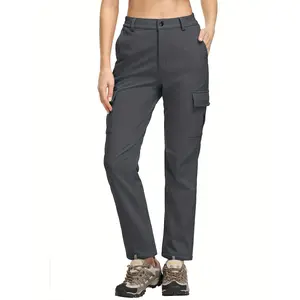 2024 Bnokifin Women's Winter Soft Shell Pants Warm Fleece Lined Windproof Water Repellent Multi-pocket Zipper Pocket Cargo Pocket Elastic Belt On Both Sides Winter Casual Wear Outdoor Activities Hiking Climbing Camping Exercise Skiing Pants
