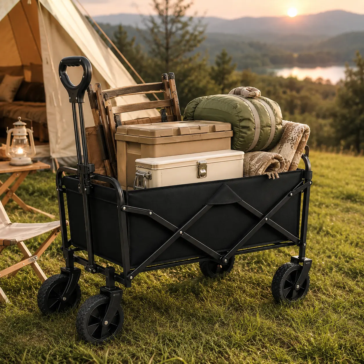 5B-Portable Camping Cart with Durable Wheels and Storage Compartments for Outdoor Adventures