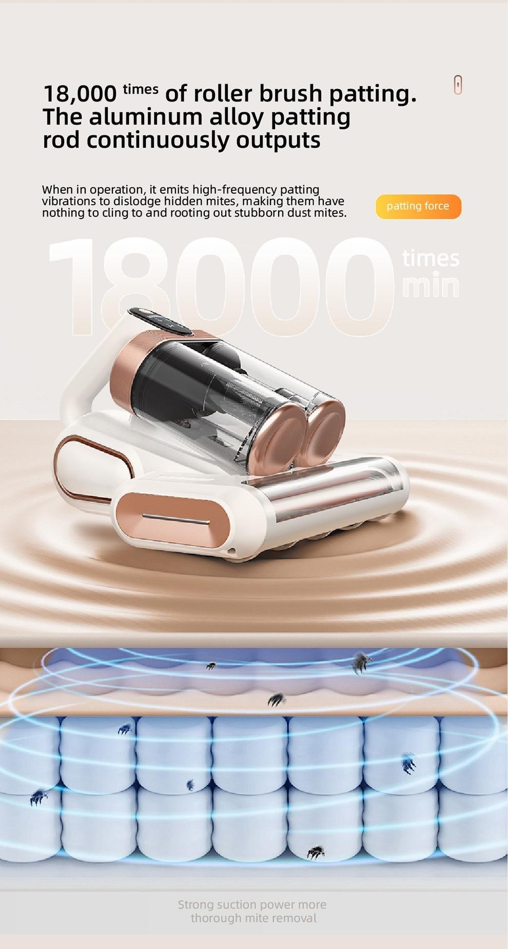 Mattress Vacuum Cleaner with UV-C Lamp & LED Display 13kPa Suction Brushless Motor HEPA Filter for Beds Sofas