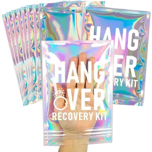 10 count Hangover  Kit Bags--Pre-Printed Holographic Resealable Bags(Without Self-Care Kits),Ideal for Bachelorette Party Favors and Birthday Hangover Kits(5" x 7")