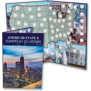 State Quarter Collection Book Folder Map Holder Trading Card Album, Office Binder Accessory, Educational Gift for Collectors, Birthday Keepsake for Him or Her (No Coins Included)