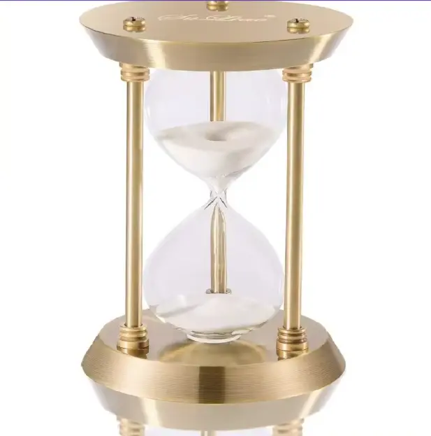 Vintage Hourglass Timer 5 Minutes Sand Clock Brass Metal Desk Decor