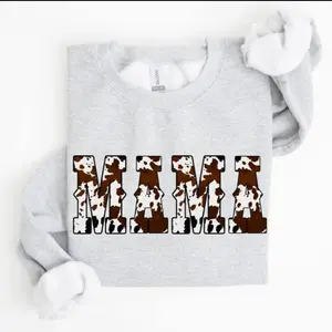 Mama, Cow Print, Western, Country, Varsity, Retro, Vintage Sweatshirt, Crew Neck, Sweater, Gift
