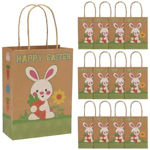 Charming Easter Kraft Paper Gift Bags - 12 Pc. with Bunny Design