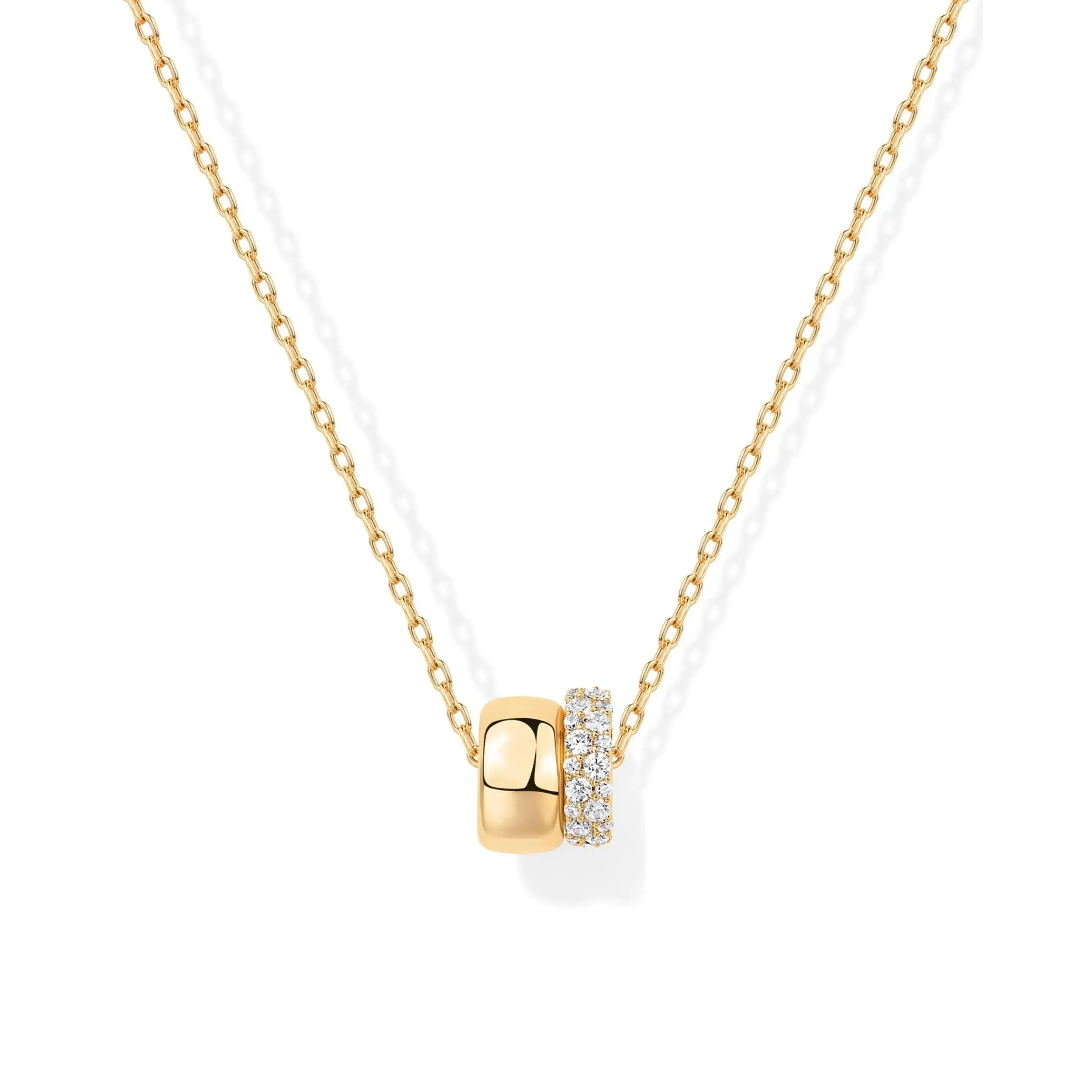 PAVOI 14K Gold Plated Necklace with Plain and Cubic Zirconia Rondelle Pendants on 19" Sliding Chain