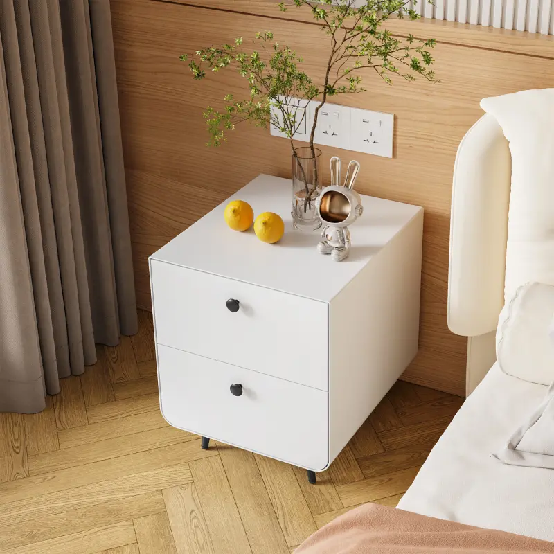 Modern Steel Bedside Night Stand - 2 Drawers, Circular Handle, Shelves, 17.71 x 15.74 x 19.69 inches, 30.86 lbs, Durable & Stable, Fully Assembled Classical Storage Cabinet for Living Room Bedroom