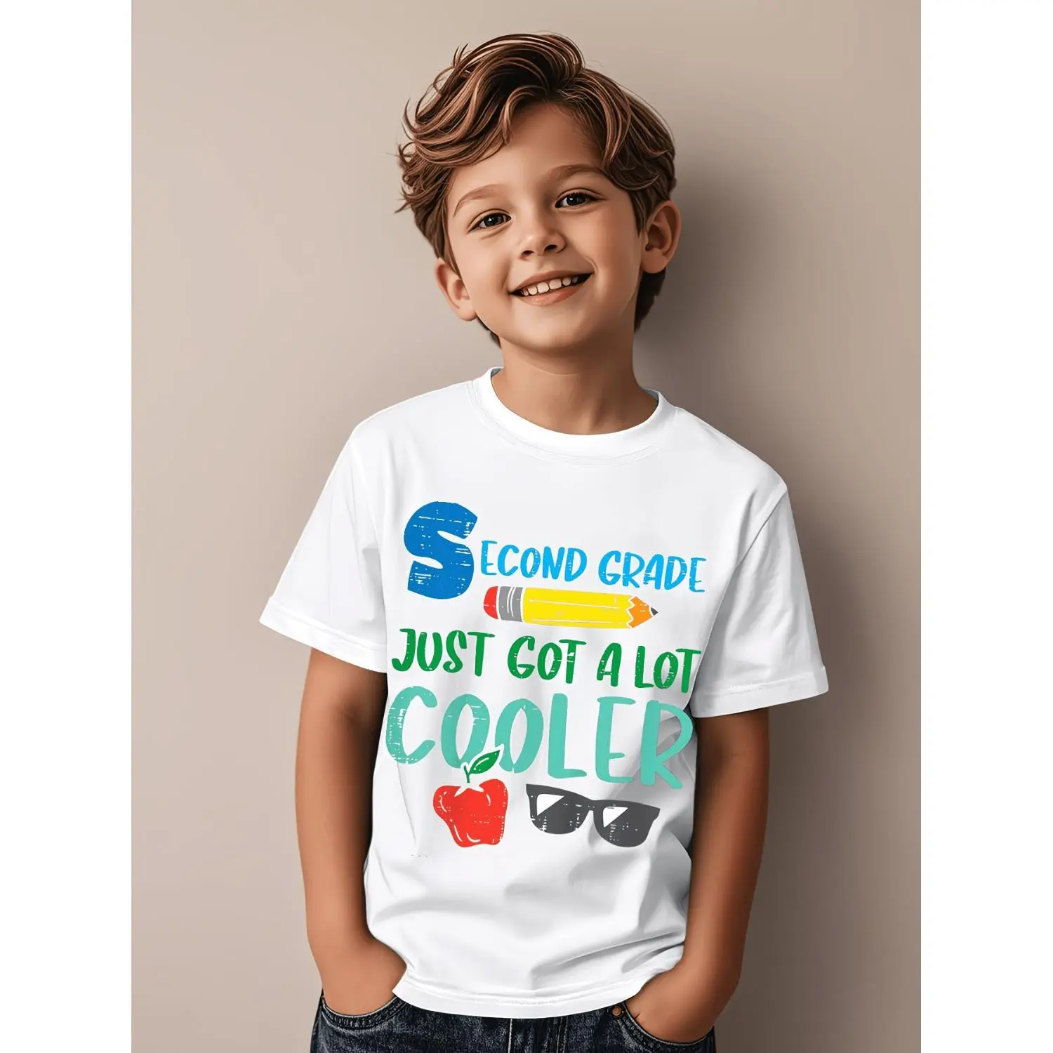 Second Grade Just Got Cooler 2nd First Day of School Funny Awesome Graphic Cotton T-shirt Trendy Kid T-shirts Street Style Tops Tees for Kids