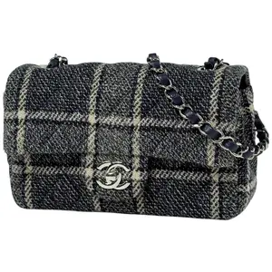 Pre-owned CHANEL tweed Shoulder Bags Medium Classic Double Flap Bag Navy shouler Bag 4000019725822
