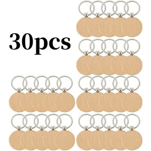 30 Pack Wooden Keychain Laser Engraved Keychain Circular Keyring Beauty & Personal Care