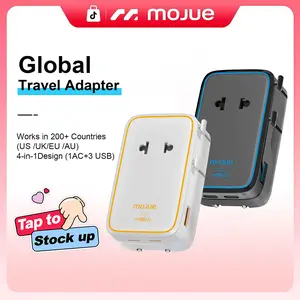 MOJUE Universal Travel Adapter, 4-Port Power Adapter with 1× 2-Pin AC, 1 USB A, 2 USB C for 20W, Smart Temperature Control, Works in 200+ Countries, Not a Voltage Converter, Travel Essentials (1-Pack)