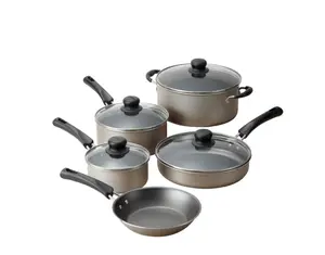 9-Piece Premium Non-Stick Cookware Set – Durable Pots & Pans with Even-Heat Aluminum Base, Champagne Finish