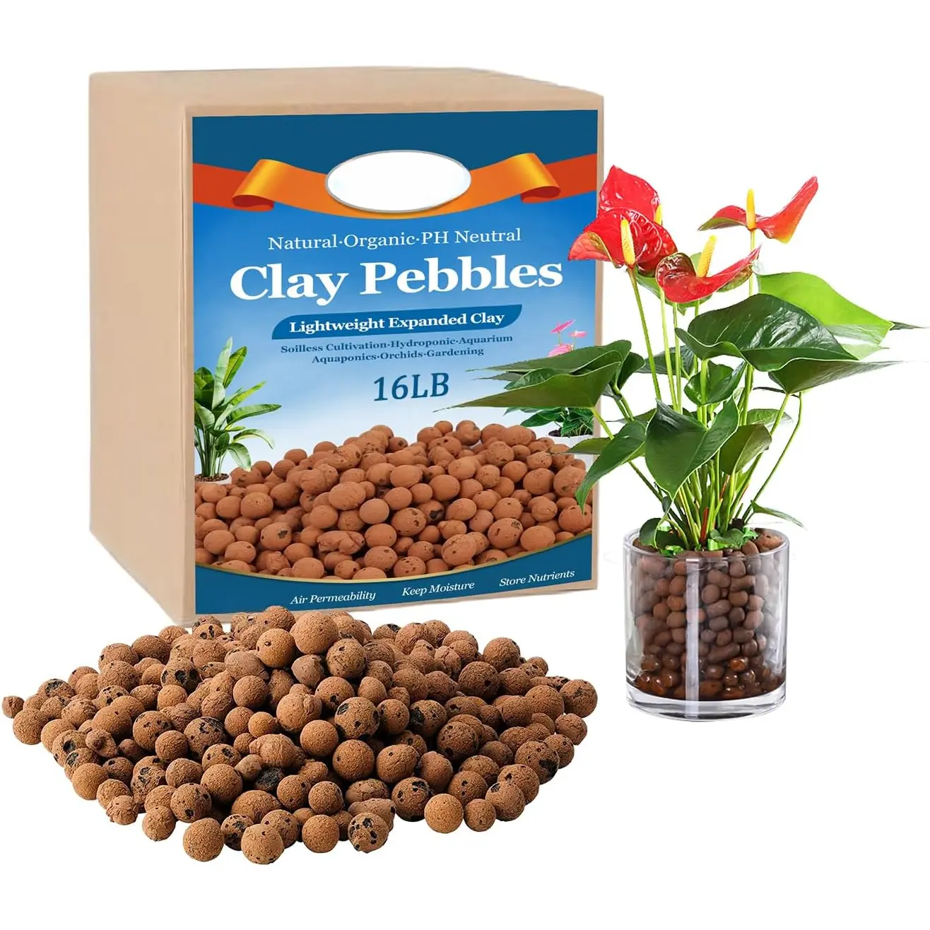 16 LBS  Expanded Clay Pebbles - 4mm-16mm  Leca Balls Lightweight Hydroponic Clay Pebbles Aggregate for Indoor , Hydroponic Growing,  Drainage, Aquaponics
