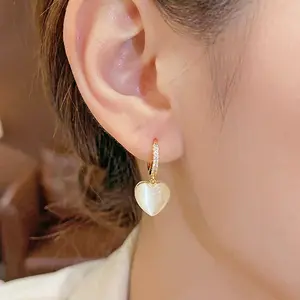 Heart Flower Dangle Drop Gold Small Huggie Hoop Earrings for Women, Cute Trendy Hypoallergenic Prom Fashion Gift