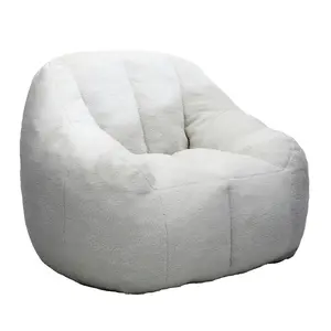 Giant Faux Fur Memory Foam Bean Bag Chair, Large Size 37.4"x33.9"x32.3" Ergonomic with Wide Arms, Neutral Tone Fluffy Cozy Lazy Sofa for Adults, Living Room Bedroom