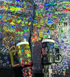 Cartoon Random 20pcs Holographic laser mini cup tumbler keychain sticker