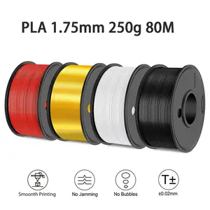 PLA 3D Printer Filament Bundle, Total 1KG PLA Filament 1.75mm, Tougher and Stronger, Dimensional Accuracy +/-0.02mm, 250g per Spool, 4 Packs, Black, White, Red, Silk Gold, Green