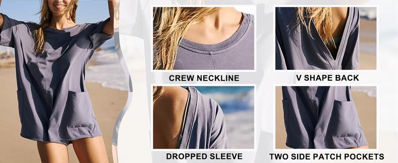 Mundoven Rompers for Women Casual Oversized Athletic Jumpsuits Overalls Workout Hot Shot Tee Romper