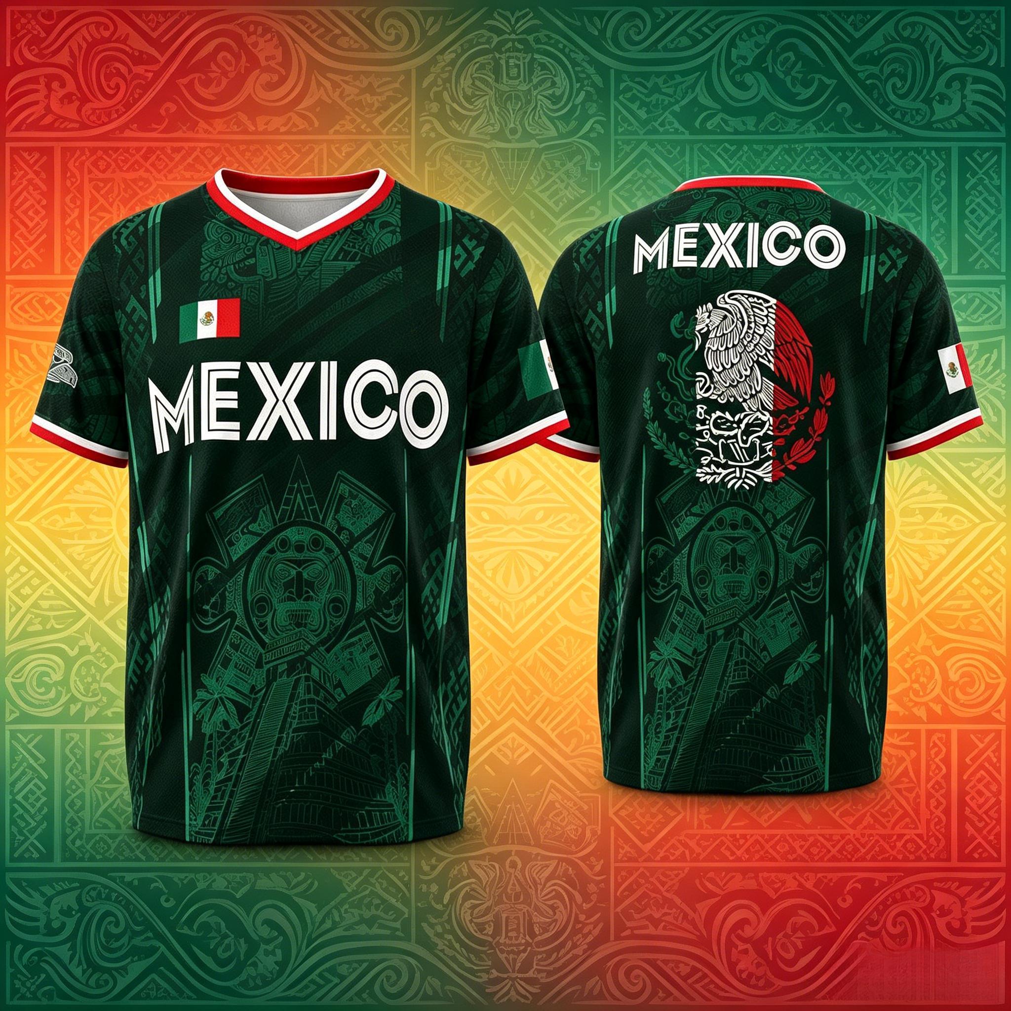 2026 Mexico Soccer Jersey,  Chichén Itzá Pyramid Graphic Retro Soccer Jersey, All over Print, Casual Style for All Seasons, Classic Throwback Jersey Sportswear Top
