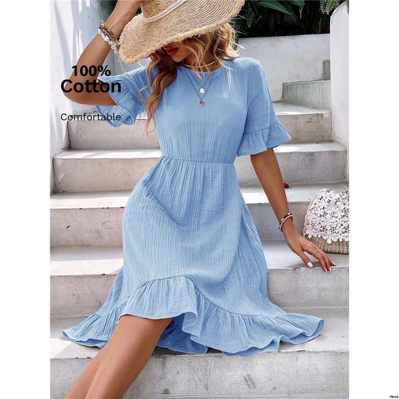 For Dresses Pastel Trim With Casual Minimalist EMERY ROSE Summer Dress Textured Fabric And Ruffle Women