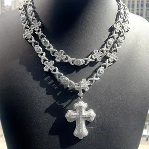 Luxury Bling Iced Out CZ Micropave Cross Pendant Hip Hop Cross Evil Eye Tennis Chain Statement Necklace Jewelry For Men Fashionable Accessories Chains For Men Cross Necklace��A gift with a random balue of $5