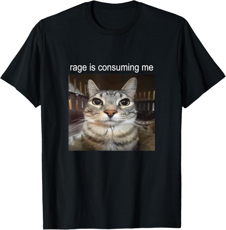 100% Cotton Rage Is Consuming Me Silly Staring Cat Meme T-Shirt ...