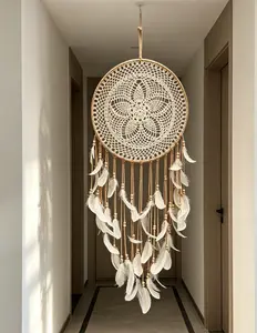 Handmade Crochet Dreamcatcher, Bohemian Feather Wall Decor for Cozy Bedroom, Aesthetic Boho Room Makeover apartment accessories