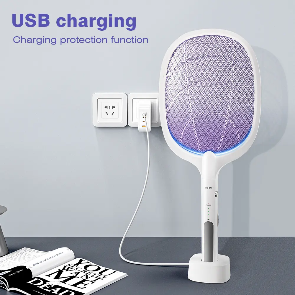 2-in-1 Rechargeable Mosquito Zapper Racket - 3500V High Voltage, LED Lighted, USB Charging, Dual Modes (Handheld or Auto), Metal Mesh Safety Layer, Portable Fly Killer for Indoor, Outdoor Users