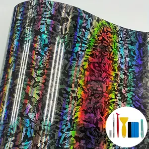 Forged Gloss Carbon Fiber Vinyl Wrap Roll with Tool Set Air Release Sticker Sheet Film DIY Decal Car Auto Vehicle Morotcycle Self Adhesive 1ft x 5ft