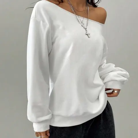 Women's Plain off Shoulder Sweatshirt, Casual Street Fashion Long Sleeve Pullover for Daily Wear, Stylish Ladies Summer Clothes Tops