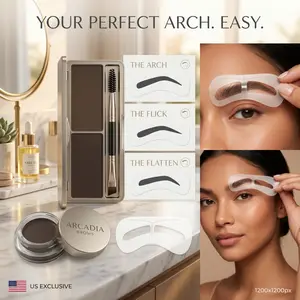 Eyebrow Stencil Kit - Reusable Eyebrow Shaping Templates with Brow Powder, Brush & Spoolie, 3 Styles Perfect Arch Eyebrow Stencils for Beginners, Easy Brow Makeup Tool