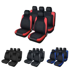 PU Car Seat Covers Full Set in Red, Universal Car Seat Cover  Airbag Compatible, Front and Rear Split Bench Seat Covers for Cars, Easy to Install Car Seats Cover Set and Accessories for Auto Trucks Van SUV - Red/Pink/Black/Gray/Blue/Purple/Orange/Belge