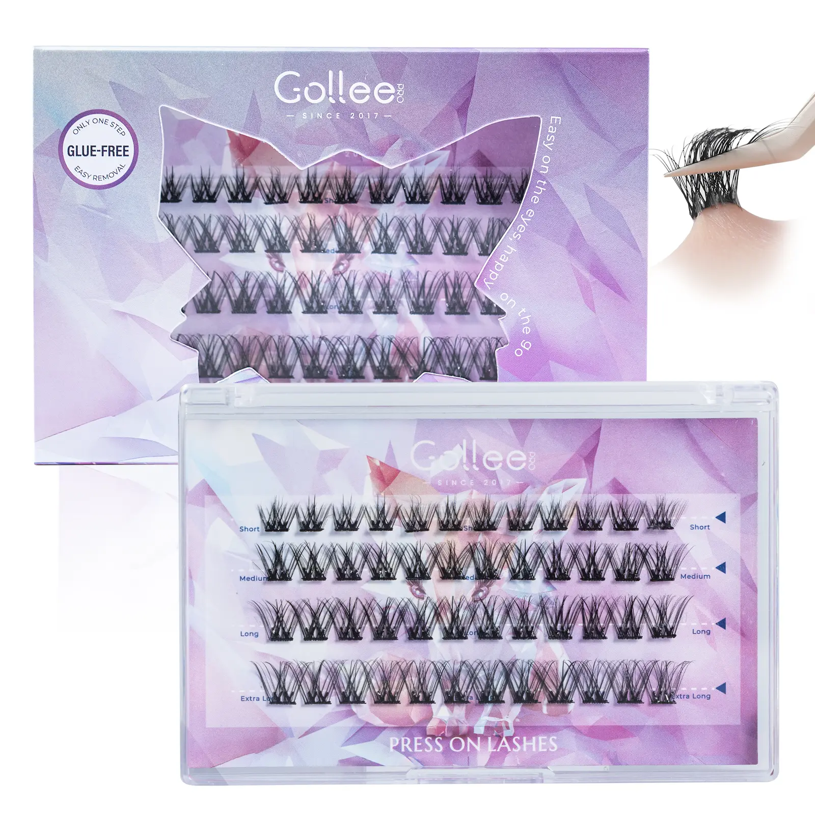 Gollee Self Adhesive Lash Clusters Press On Eyelashes 10-16mm Individual Lash Extension Kit No Glue Needed Natural Makeup Removable Cosmetic