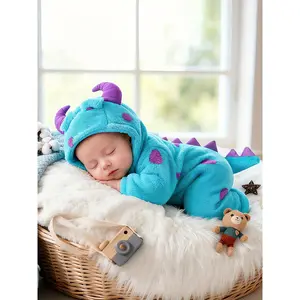 Cute Plush Onesie for Baby Girls with Footed Design, Perfect for Autumn And Winter, Featuring a Cartoon Monster Theme Inspired by Sulley for Warmth And Comfort, for Outdoor