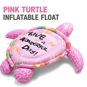 Large Inflatable Turtle Floatie – Foldable Floating Water Mat, Pool Party Toy for Adults & Teens, Pink