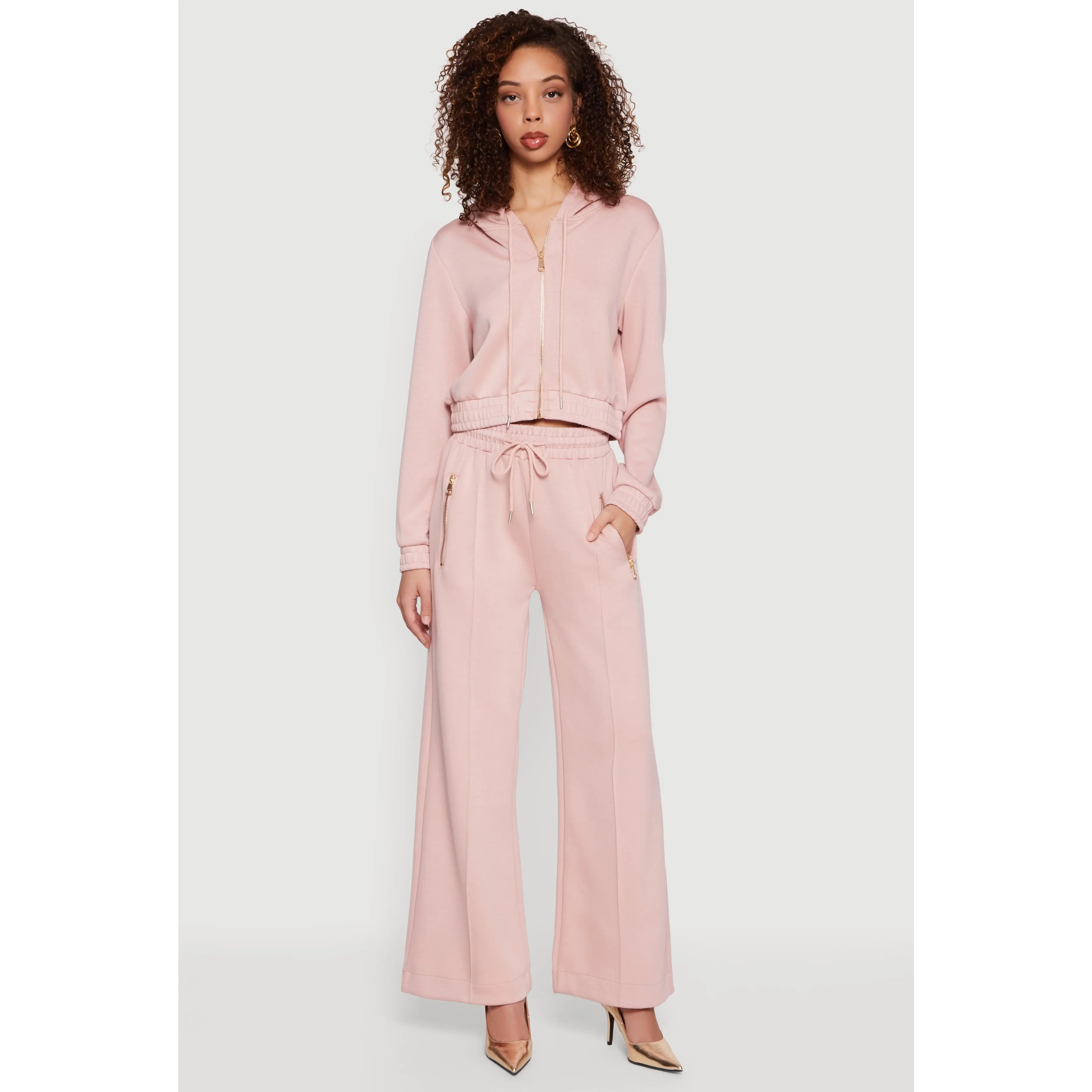 Pintuck Drawstring Waist Flare Sweatpants