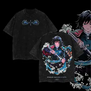 Anime Graphic Tee: Demon Slayer — Obanai Iguro (The Serpent Hashira) — Black Vintage-Distressed Print T-Shirt — Unisex Loose-Fit Short Sleeve
