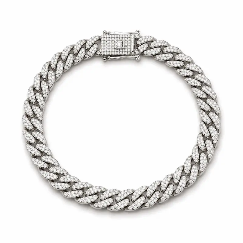 Iced Out Cuban Link Bracelet, Silver Tone Hip Hop Jewelry for Men and Women