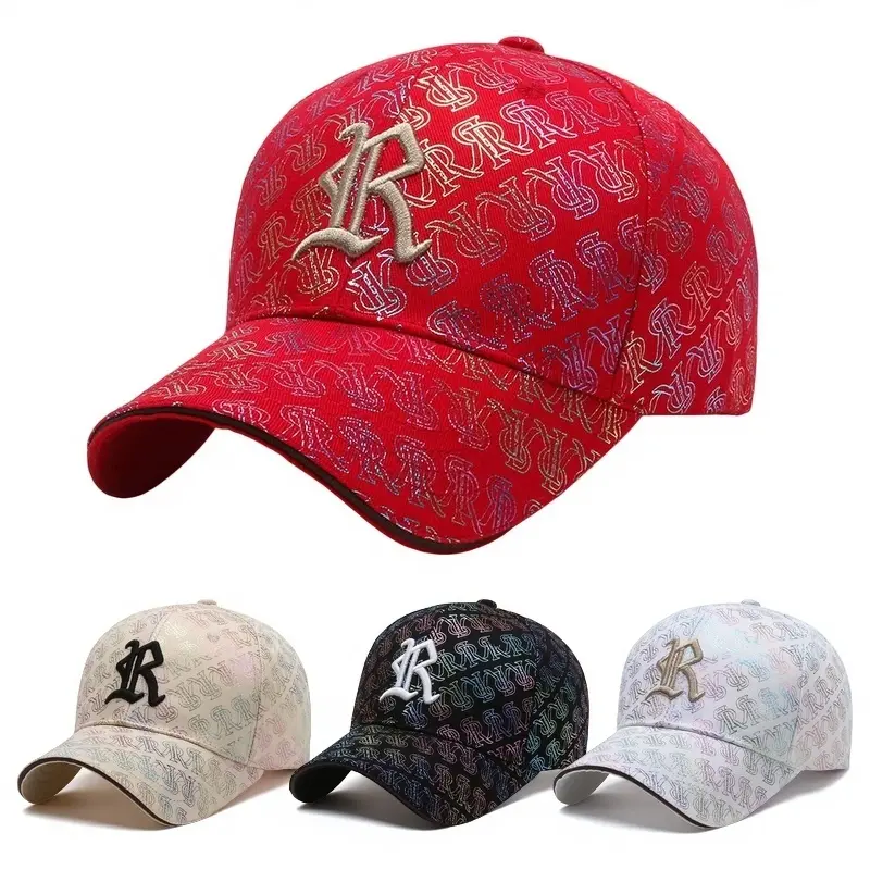 Unisex 00s Style Streetwear Baseball Cap - 3D Embroidered Bold Face Logo R, Branded All-Over Print, Adjustable, Daily Graphic Hat for Casual Summer Use