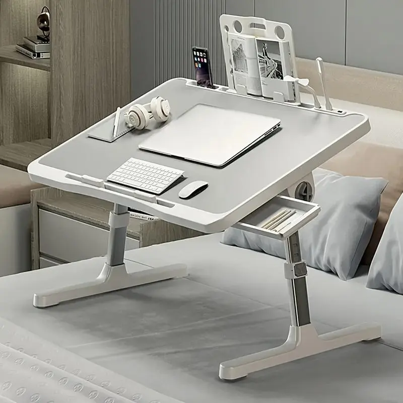 Large Laptop Bed Desk Adjustable Height Laptop Bed Table with USB Charging Port Foldable Handle Card Slot & Drawer for Students Remote Workers Dormitory Bedside Home Office