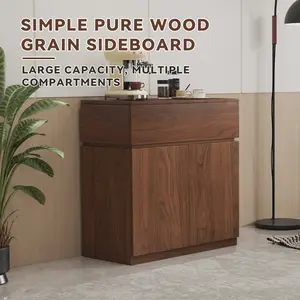 31.5"Buffet Cabinet with Drawers & Door, Modular Stackable Sideboard Coffee Bar Cabinet with Adjustable Shelves, Matte Walnut Storage Accent Credenza for Living Room Dining Room Kitchen Hallway