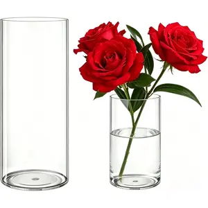 2 Pack Acrylic Cylinder Vases, Non-breakable Vase for Centerpieces 8,16 inch Tall Clear Flower Vase Bulk Floating Candle Holder for Wedding Table Home and