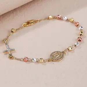 18k  Tri Color VIRGEN De Guadalupe Bracelet Pulsera Oro Laminado