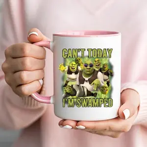 [Sale Up To 50%] Funny Shrek Meme Mug - Can't Today I'm Swamped Coffee Cup - Ogre Art Gift - Movie Quotes Swamped Present - Shrek Fan Pop Culture - 11oz ceramic accent mug
