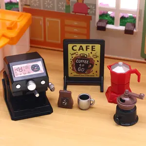 6pcs Mini Coffee Machine Dollhouse Accessory Micro Model DIY Assembly Toy, No Power Needed Perfect Gift for Tiny Collectibles, Miniature Cooking Set